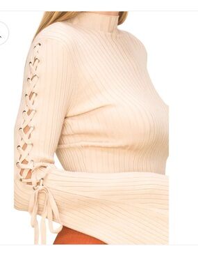 HYFVE divine destiny solid knit long lace up bell sleeve cropped sweater M
